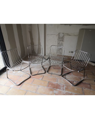 Lot de 4 Chaises Gastone RINALDI acier chromé