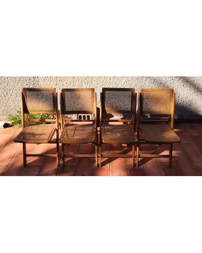 Suite de 4 chaises pliantes cannage années 60 vintage