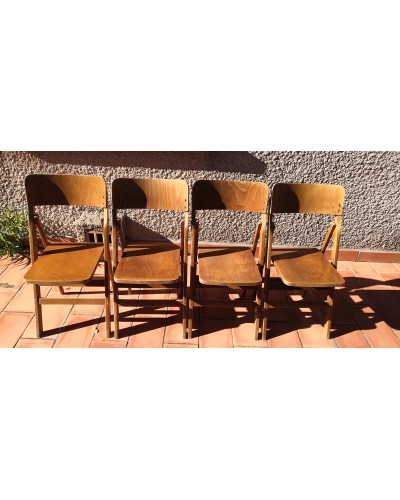 STELLA Suite de 4 chaises pliantes bois Années 60 vintage