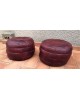 Paire de poufs vintage en patchwork de cuir bordeaux par De Sede, 1970