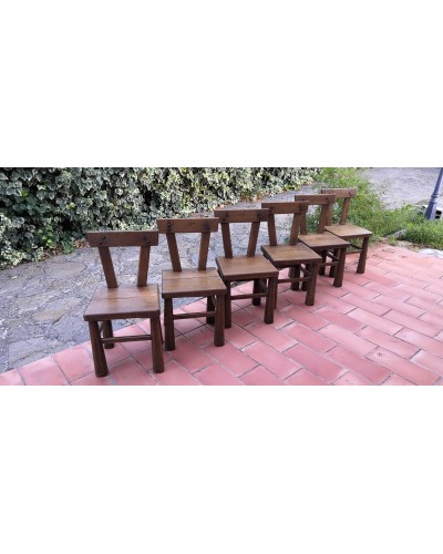 Chaises brutalistes chêne massif vintage années 50 Set de 6