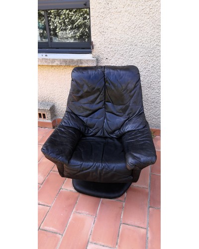 Fauteuil cuir pivotant 360°  Années 70