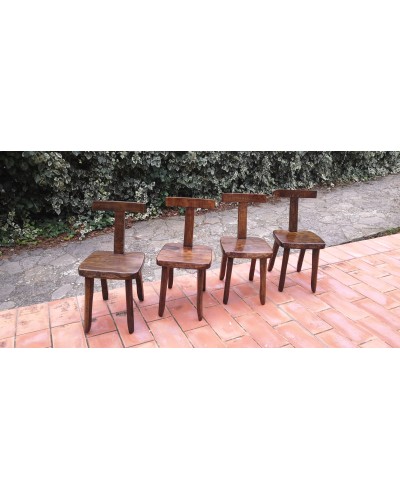 Chaises T brutalistes en orme Olavi Hanninen circa 1950, Set de 4