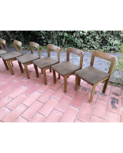 Suite de chaises en orme massif années 70 DLG Bruno Rey Set de 6