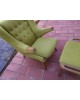 Fauteuil et repose-pieds vintage Papa Bear en tissu bouclette vert et chêne 1950