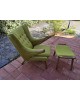 Fauteuil et repose-pieds vintage Papa Bear en tissu bouclette vert et chêne 1950