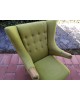 Fauteuil et repose-pieds vintage Papa Bear en tissu bouclette vert et chêne 1950