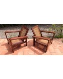 Paire de fauteuils en palissandre et cannage 1950