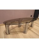 Table basse ovale pied chromé et verre fumé années 70 vintage