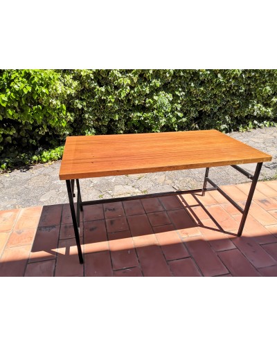 Table à manger métal et bois 6/8 personnes 145 cm vintage