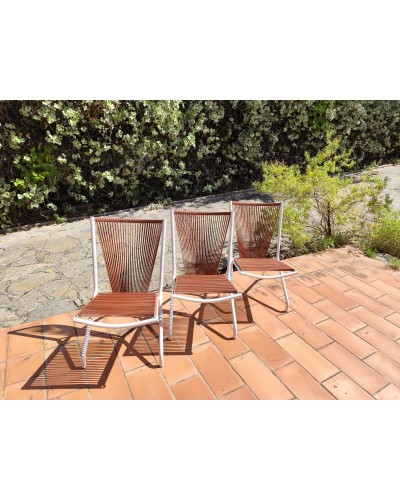 Chaises pliantes scoubidou  André MONPOIX 1960 SET de 3