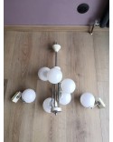 Lustre vintage 5 boules en verre opaline + 2 appliques Space Age Mid-Century