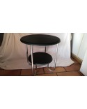 Table d'appoint ronde skaï et chrome Bauhaus Thonet 1940