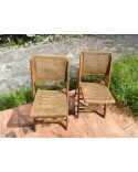 Duo de chaises pliantes chêne blond & cannage vintage 60
