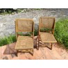 Duo de chaises pliantes chêne blond & cannage vintage 60