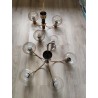 Paire de lustres laiton et bakélite assortis 3 et 5 branches années 70 laiton et verre vintage