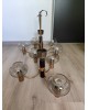 Paire de lustres laiton et bakélite assortis 3 et 5 branches années 70 laiton et verre vintage
