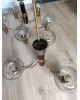 Paire de lustres laiton et bakélite assortis 3 et 5 branches années 70 laiton et verre vintage