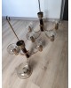 Paire de lustres laiton et bakélite assortis 3 et 5 branches années 70 laiton et verre vintage