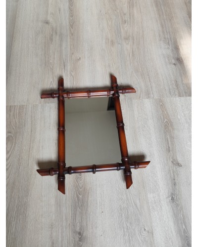 Miroir bambou ancien vintage 50x42cm