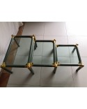 Série de 3 tables basses gigognes Vintage années 70 métal et laiton