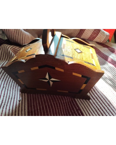 Ancienne boîte à couture coffret marqueterie vintage bois et os