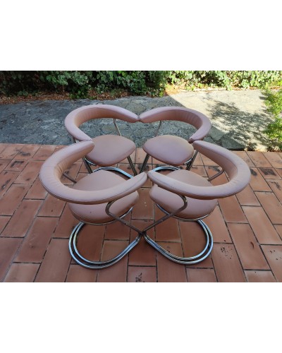 Esemble de 4 Fauteuils Salle à manger modernistes Suisses Zougoise Victoria Bauhaus vintage 1970