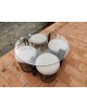 Table basse et 4 tabourets en corde & rotin 1970 vintage