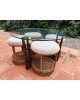 Table basse et 4 tabourets en corde & rotin 1970 vintage