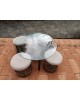 Table basse et 4 tabourets en corde & rotin 1970 vintage