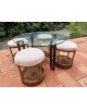 Table basse et 4 tabourets en corde & rotin 1970 vintage