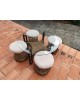 Table basse et 4 tabourets en corde & rotin 1970 vintage