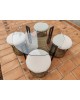 Table basse et 4 tabourets en corde & rotin 1970 vintage