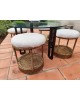 Table basse et 4 tabourets en corde & rotin 1970 vintage