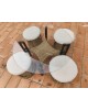 Table basse et 4 tabourets en corde & rotin 1970 vintage