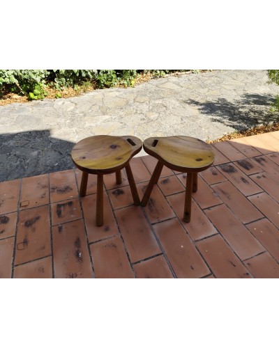 Paire de tabourets scandinaves ovoïdes en pin massif 1960 vintage