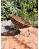Fauteuil Corbeille en rotin et fer forgé 1950 vintage