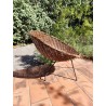 Fauteuil Corbeille en rotin et fer forgé 1950 vintage