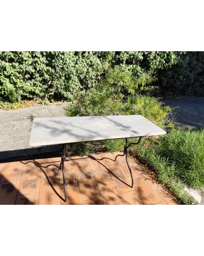Table bistrot rectangulaire Piètement X en Fonte et Plateau en Marbre vintage 1970