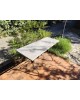 Table bistrot rectangulaire Pi'tement X en Fonte et Plateau en Marbre vintage 1970