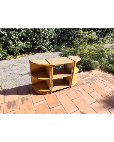 Meuble étagères rotin & Bambou en 3 parties vintage