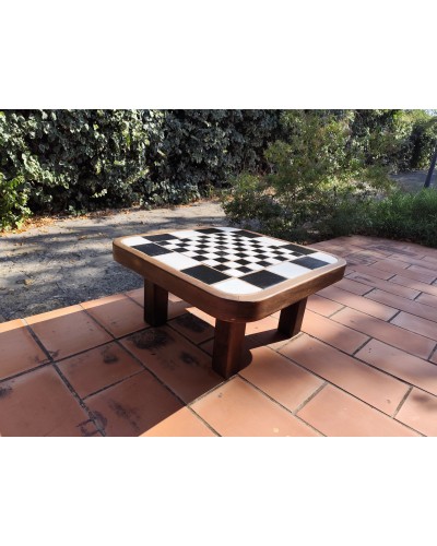 Table basse scandinave bois et céramique à damier 1960 vintage