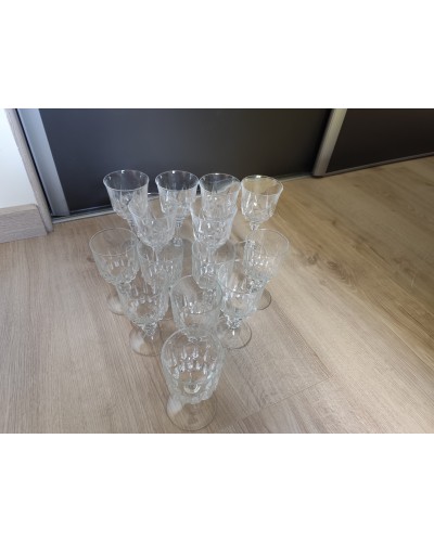 Série de 6 grands verres à pieds + 8 petits Cristal d'Arques Eau & VinAnnées 70