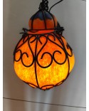 Suspension lanterne Vénitienne en pâte de verre orange & bleu Murano vintage Italie 1970