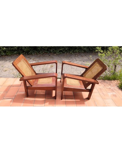 Paire de fauteuils en teck et cannage 1950