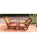 Paire de fauteuils en teck et cannage 1950