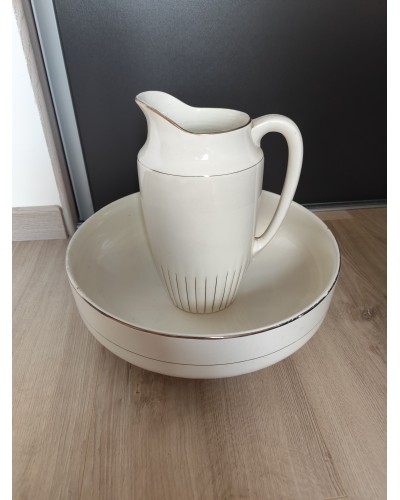 Nécessaire De Toilette Ancien Longchamp faïence broc pichet bassine cuvette art deco 1920