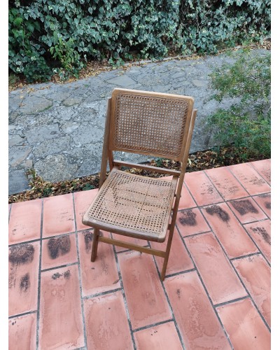 Chaise pliante chêne & Cannage vintage 1960