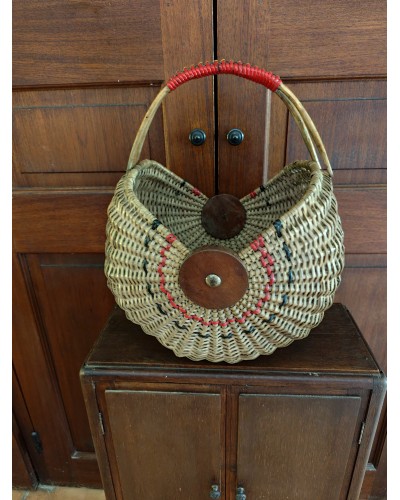 Grand panier ancien Demi Lune rotin vannerie