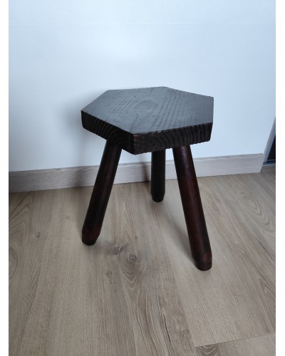 Tabouret tripode brutaliste bois massif vintage 1960